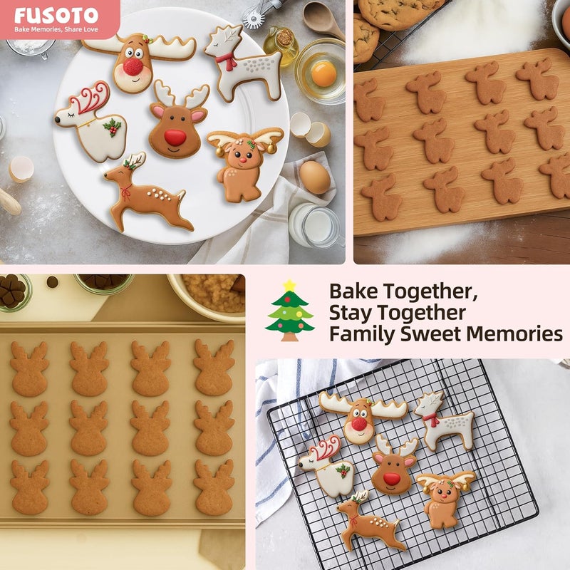 FUSOTO 6PCS Reindeer Cookie Cutter Set, Christmas Cookie Cutters, Holiday Shaped Biscuit Molds, Stainless Steel Baking Supplies for Homemade Cookies, Christmas Deer - Image 2